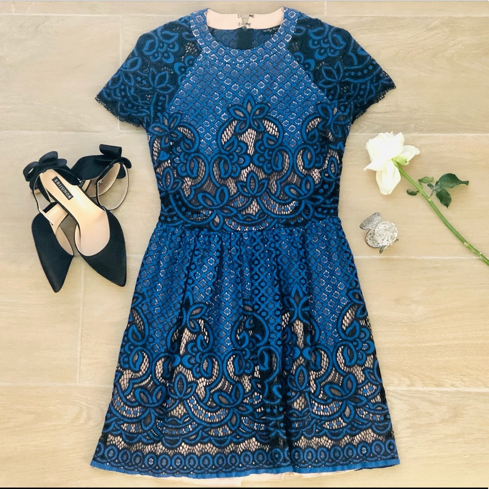 Blue Lace Cut Out Dress